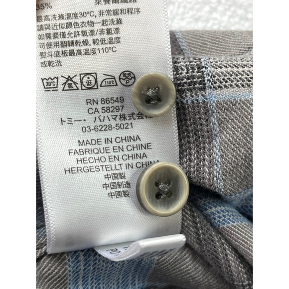 Tommy Bahama Plaid Flannel Long‎ Sleeve Shirt Men's Casual Button Up Large Blue - Picture 10 of 10